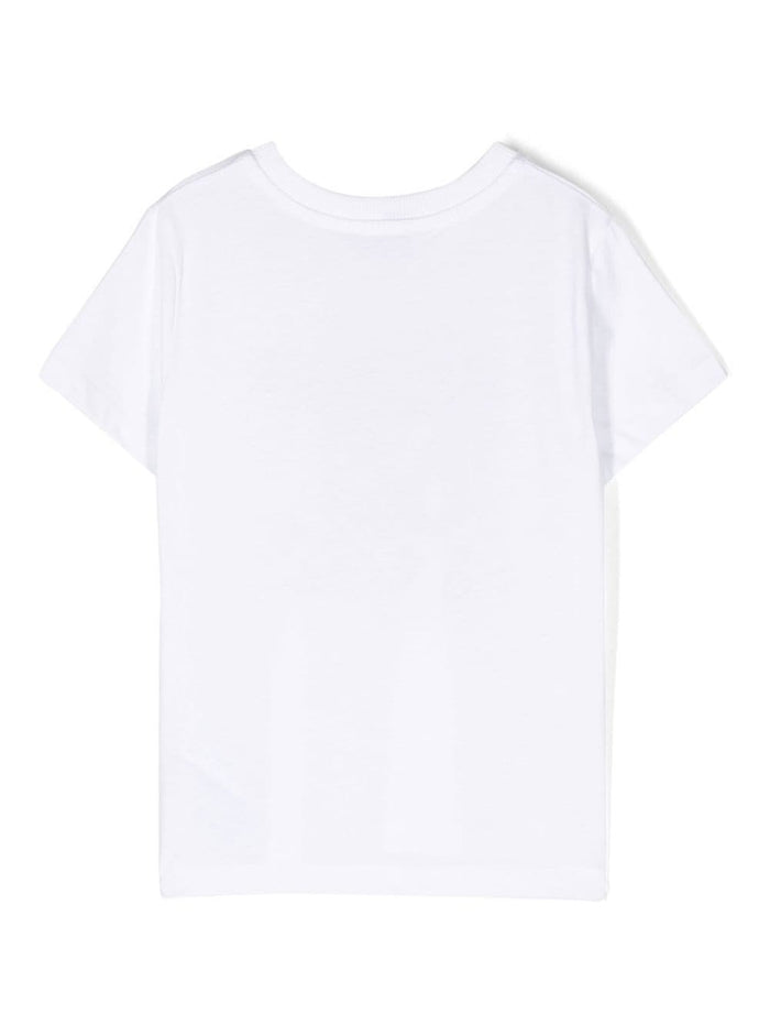 White Crewneck T-Shirt With Baby Bear Lettering Print Cotton Boy Moschino Kids Tshirts And Polo Shirts