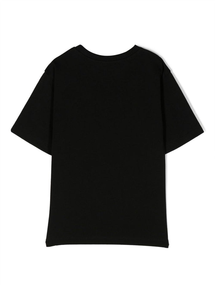 Black Crewneck T-Shirt With Baby Bear Print Cotton Boy Moschino Kids Tshirts And Polo Shirts