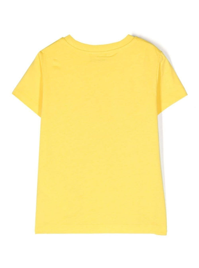 Yellow Crewneck T-Shirt With Baby Bear Lettering Print Cotton Boy Moschino Kids Tshirts And Polo Shirts