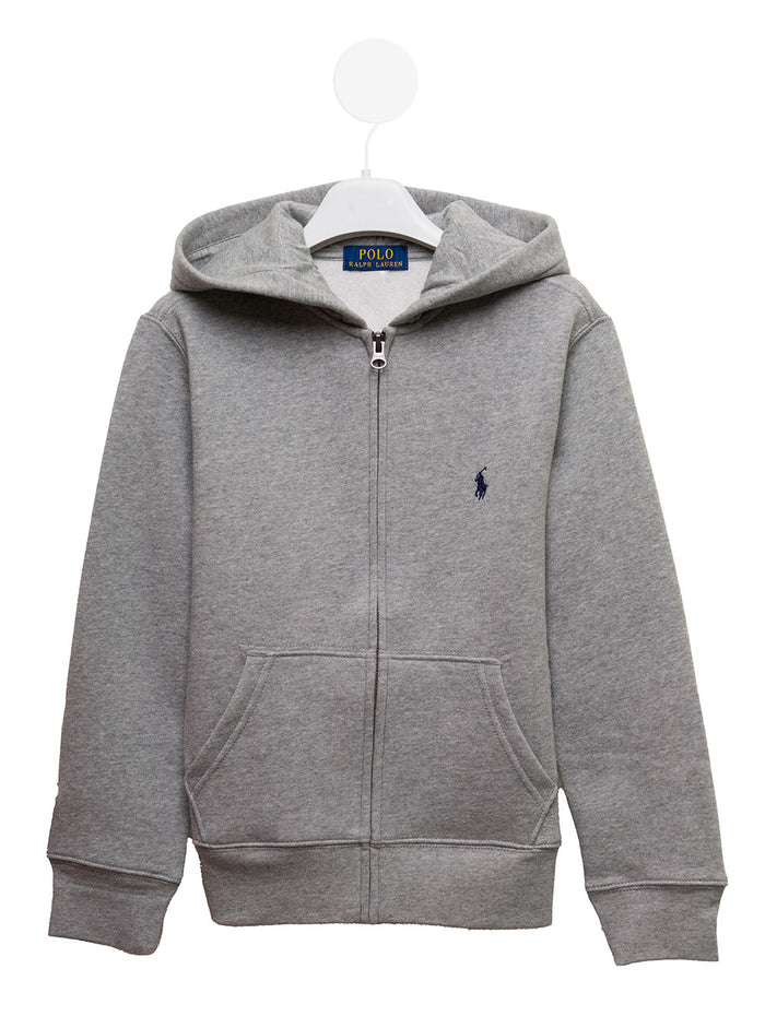 Grey Cotton Hoodie With Logo Polo Ralph Lauren Kids Boy Polyester Sweatshirts
