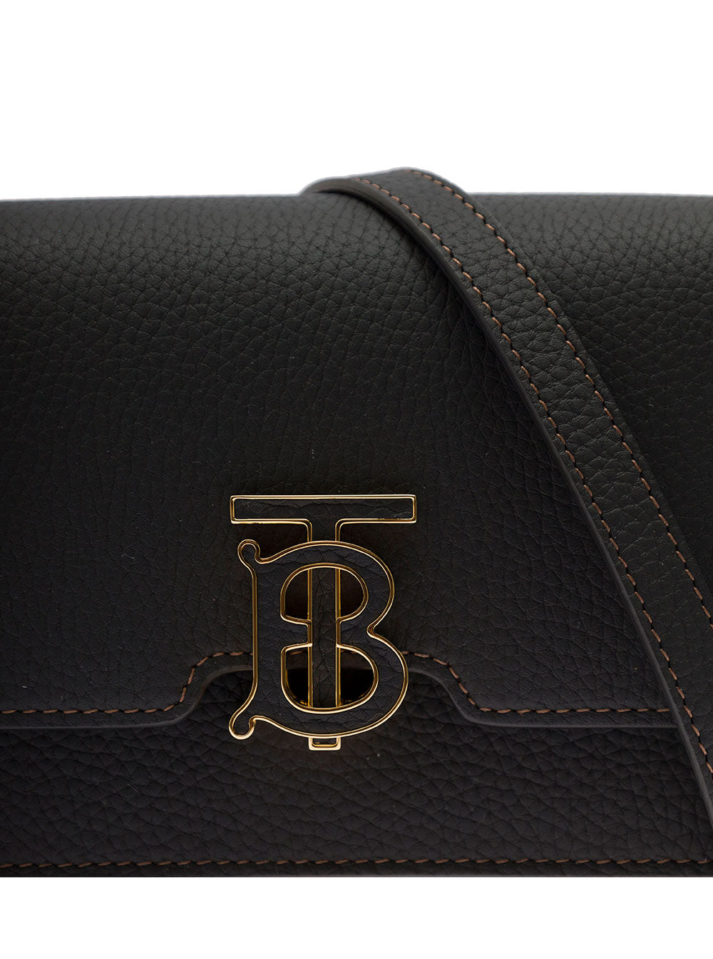 Black Shoulder Bag With Tonal Tb Logo Grainy Leather Woman Calf Crossbody