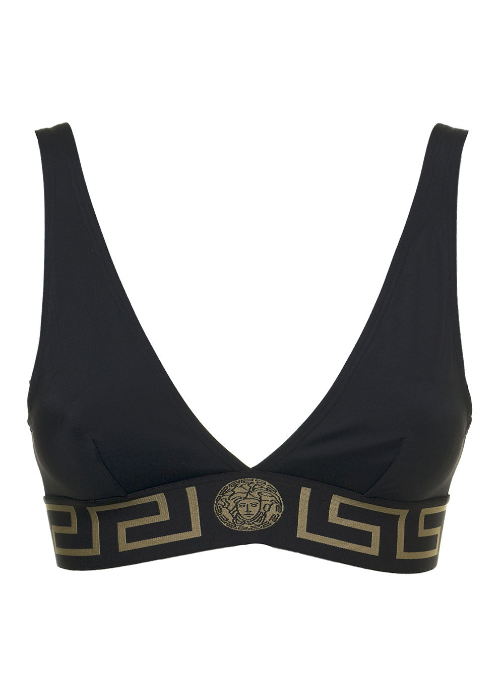 Black Stretch Fabric Bra With Greek Detail Polyammide Elastan Beachwear