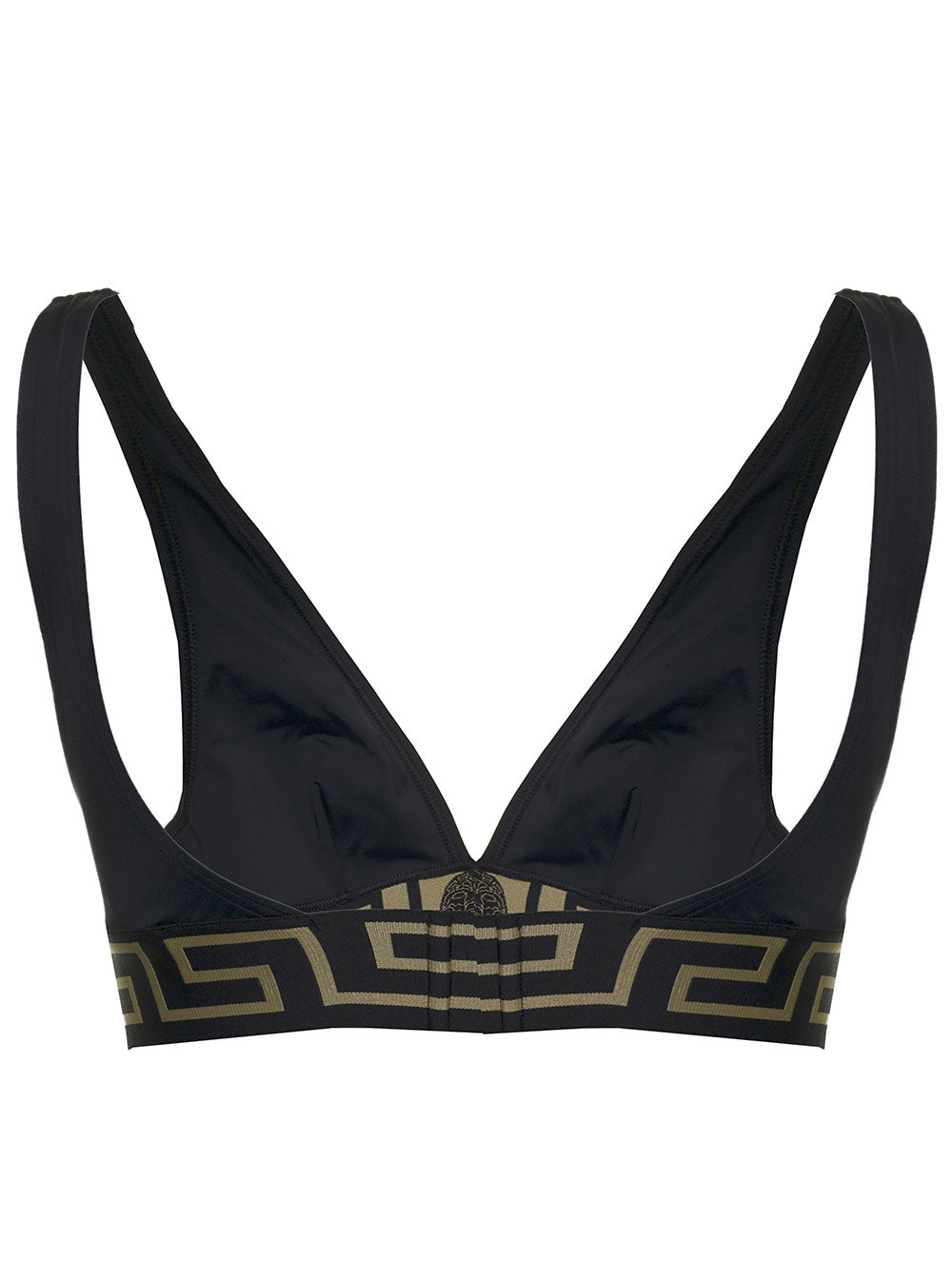 Black Stretch Fabric Bra With Greek Detail Polyammide Elastan Beachwear