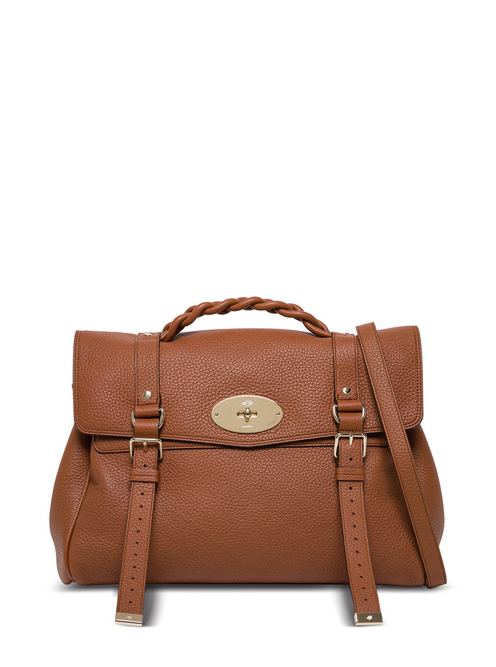 Alexa Heavy Grain Brown Leather Oversize Handbag Bovine Crossbody Bags