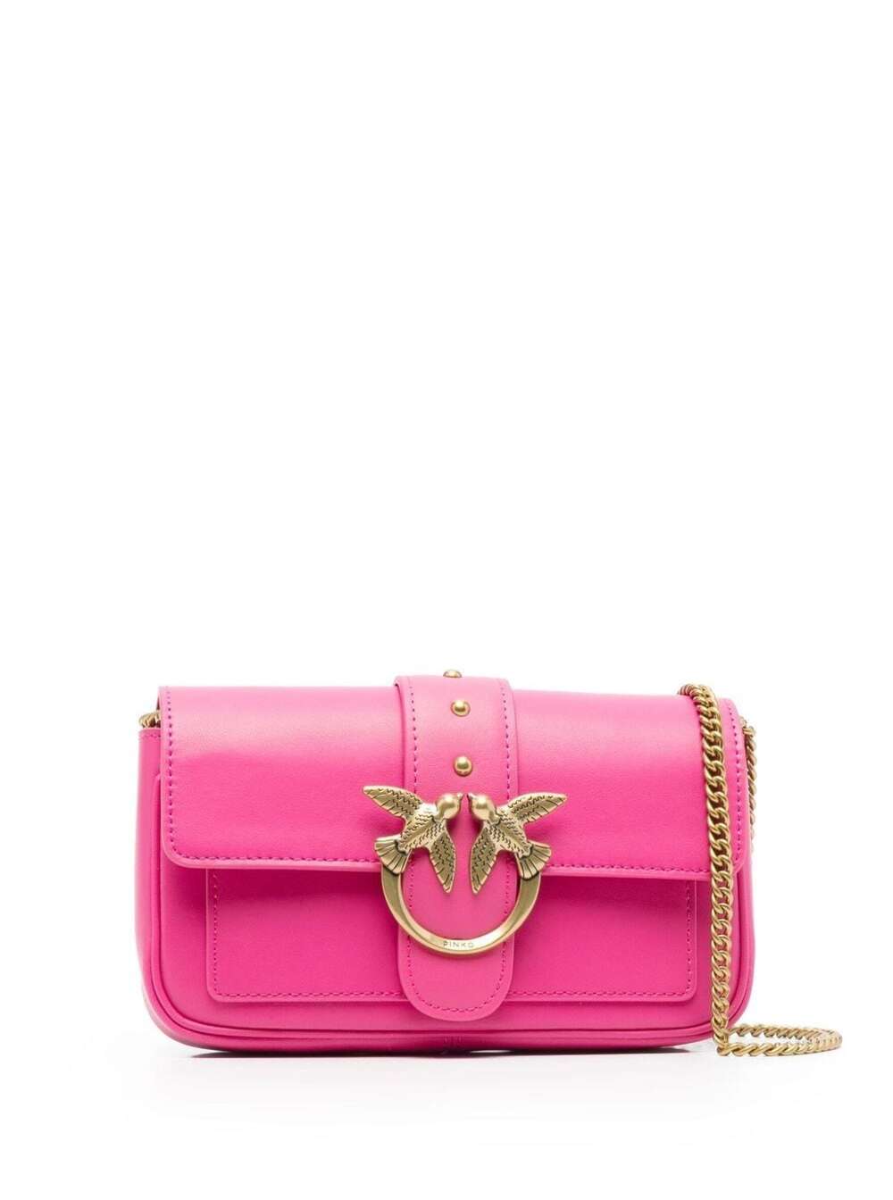 Love One Pocket Fuchsia Shoulder Bag With Logo Patch Smooth Leather Woman Fuxia Crossbody