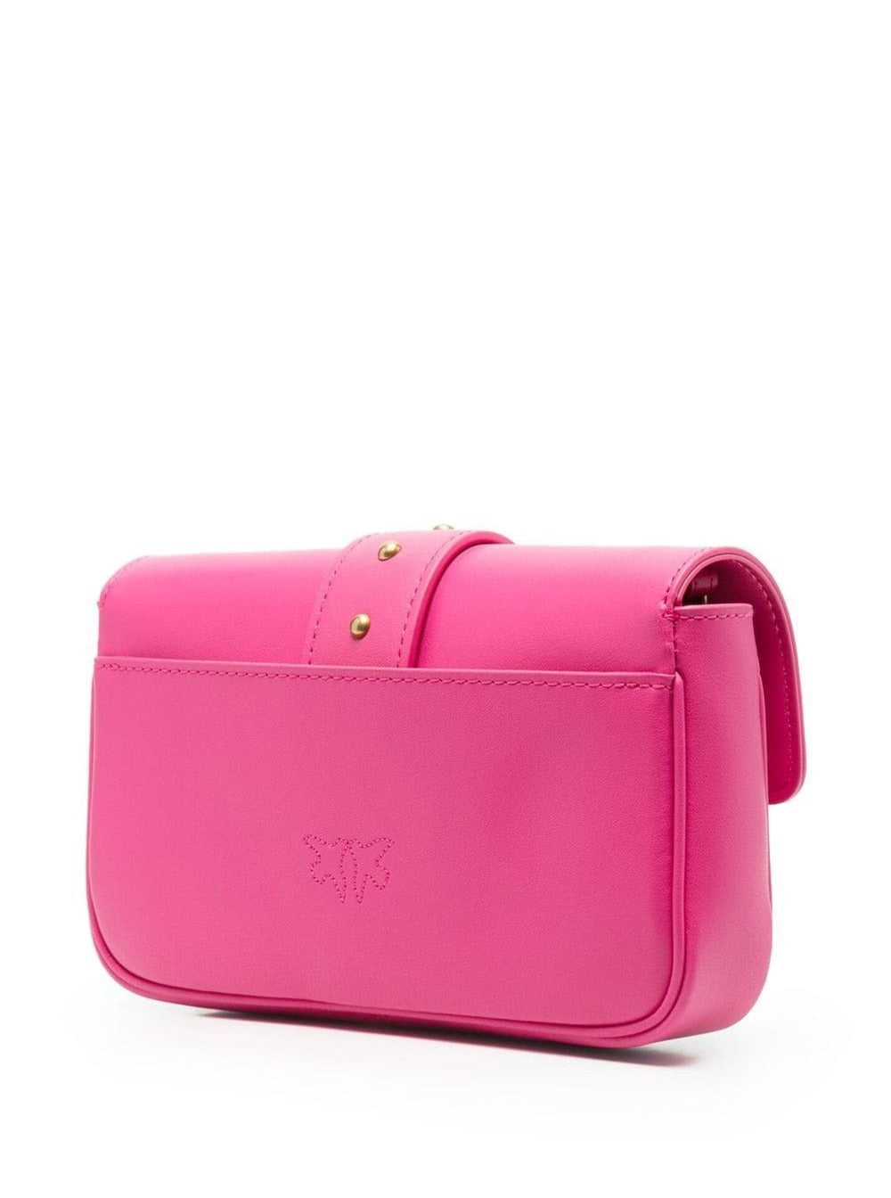 Love One Pocket Fuchsia Shoulder Bag With Logo Patch Smooth Leather Woman Fuxia Crossbody