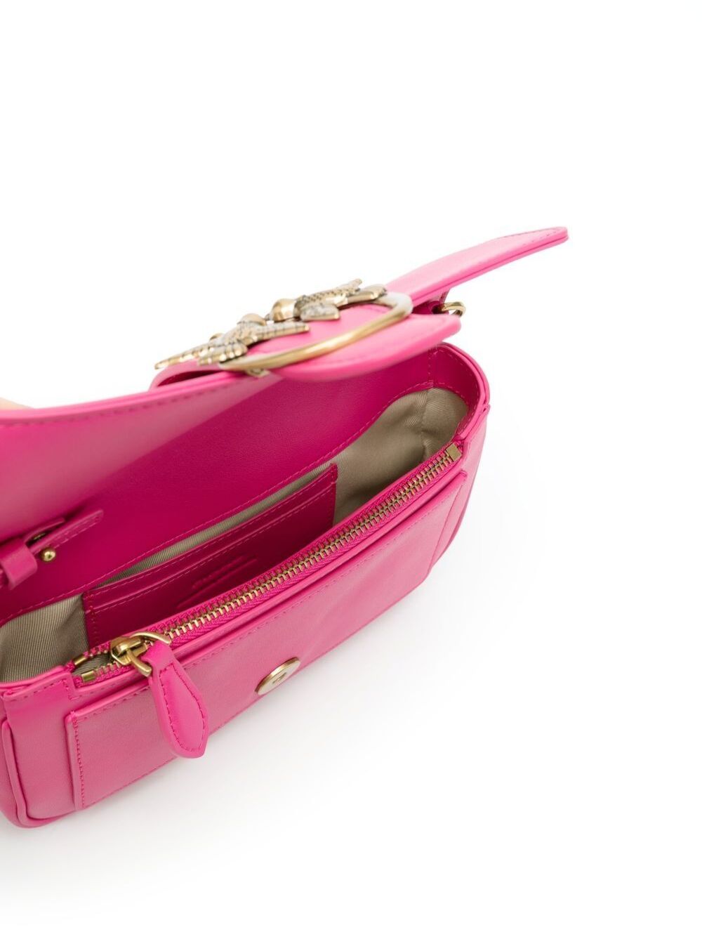 Love One Pocket Fuchsia Shoulder Bag With Logo Patch Smooth Leather Woman Fuxia Crossbody
