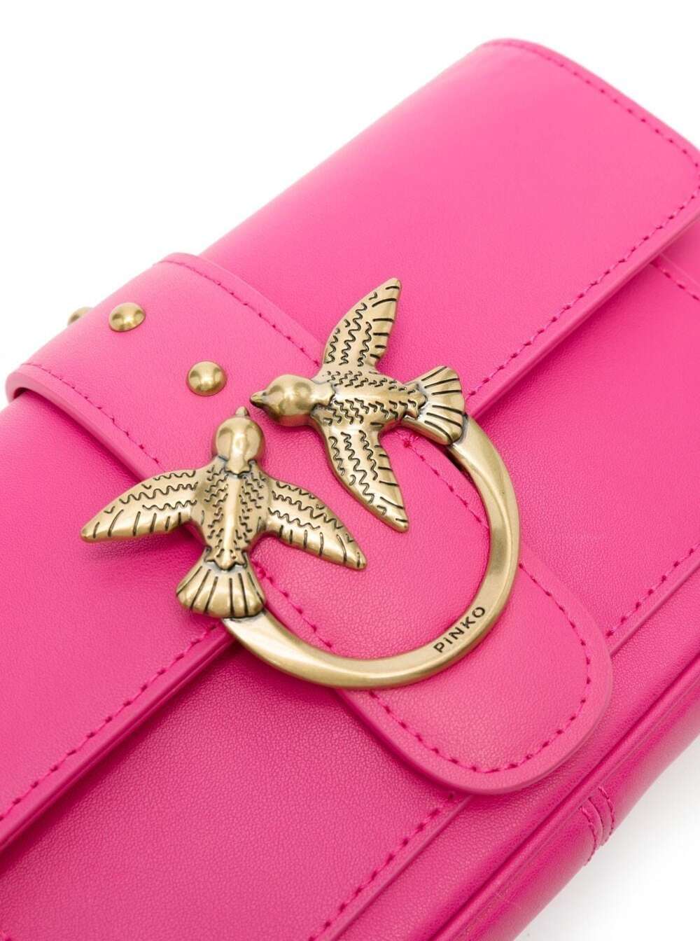 Love One Pocket Fuchsia Shoulder Bag With Logo Patch Smooth Leather Woman Fuxia Crossbody