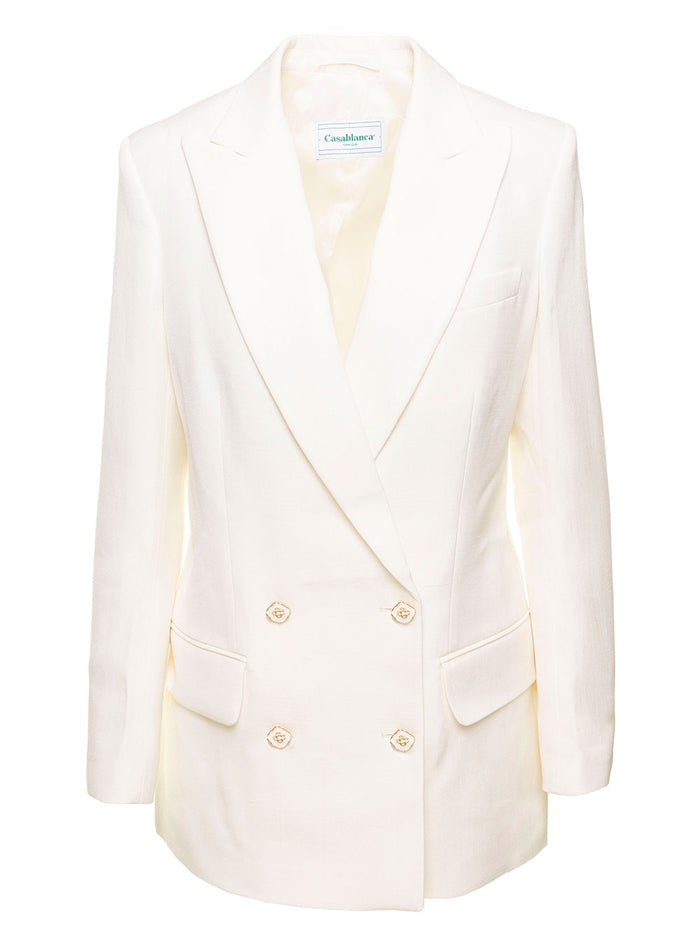 White Double Breasted Blazer Silk Blend Woman Viscose Blazers