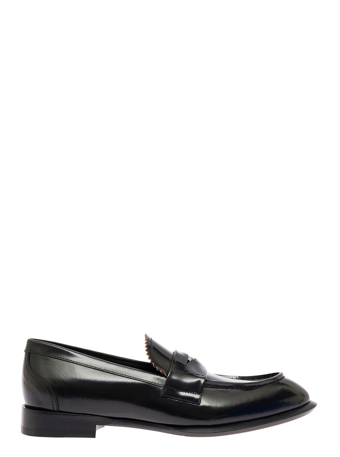 Alexander Mcqueen Mans Black Leather Loafers With Logo Calf