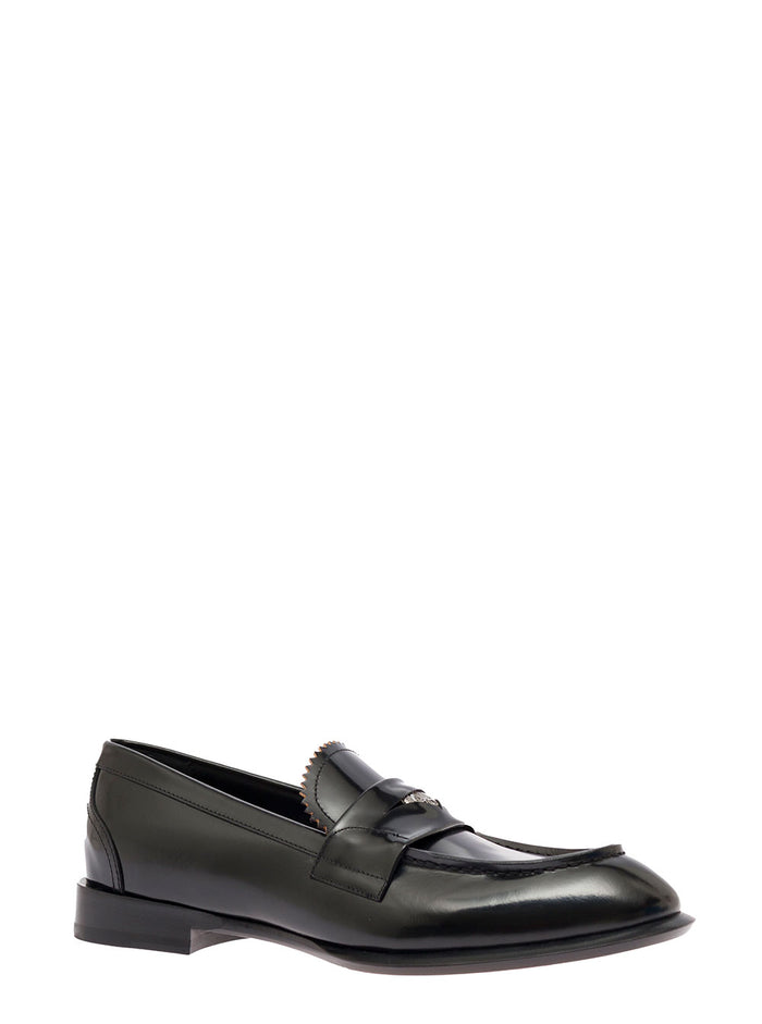 Alexander Mcqueen Mans Black Leather Loafers With Logo Calf