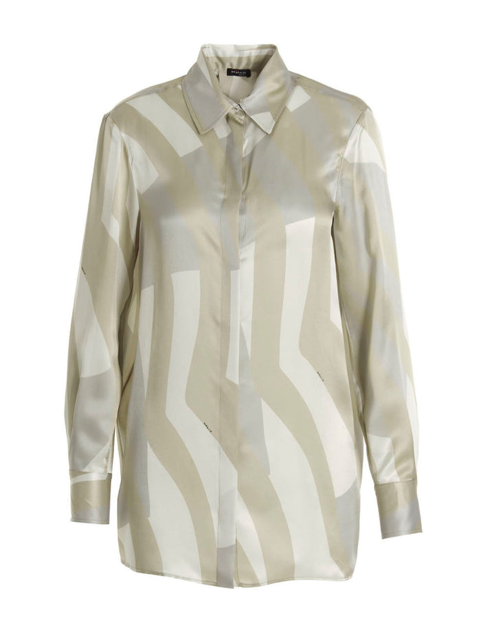 Printed Shirt Beige Silk Shirt, Blouse