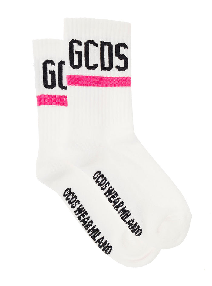 White Socks Terry Cloth With Logo And Contrasting Details Gcds Woman Cotton Nylon Lyocell Underwear