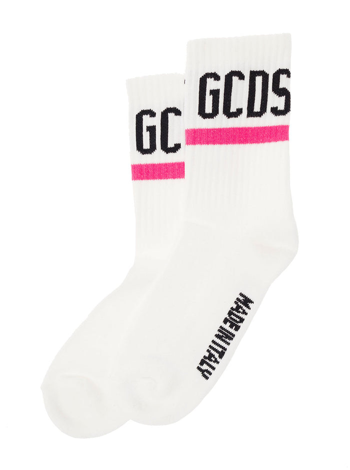 White Socks Terry Cloth With Logo And Contrasting Details Gcds Woman Cotton Nylon Lyocell Underwear