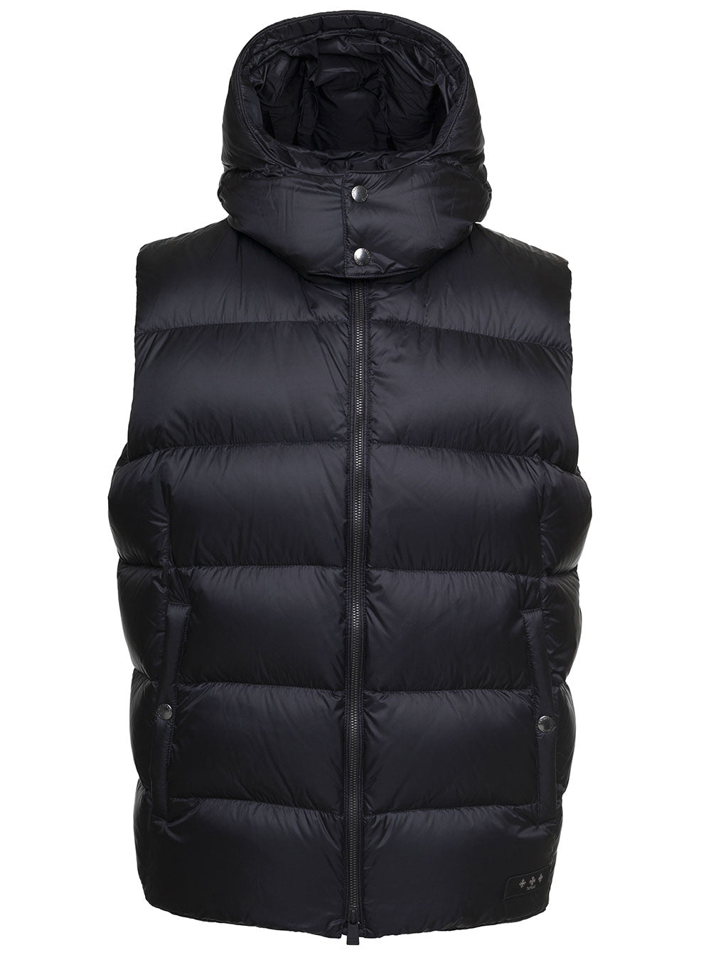 Poseidon Black Down Vest With Detachable Hood Nylon Man Blazers