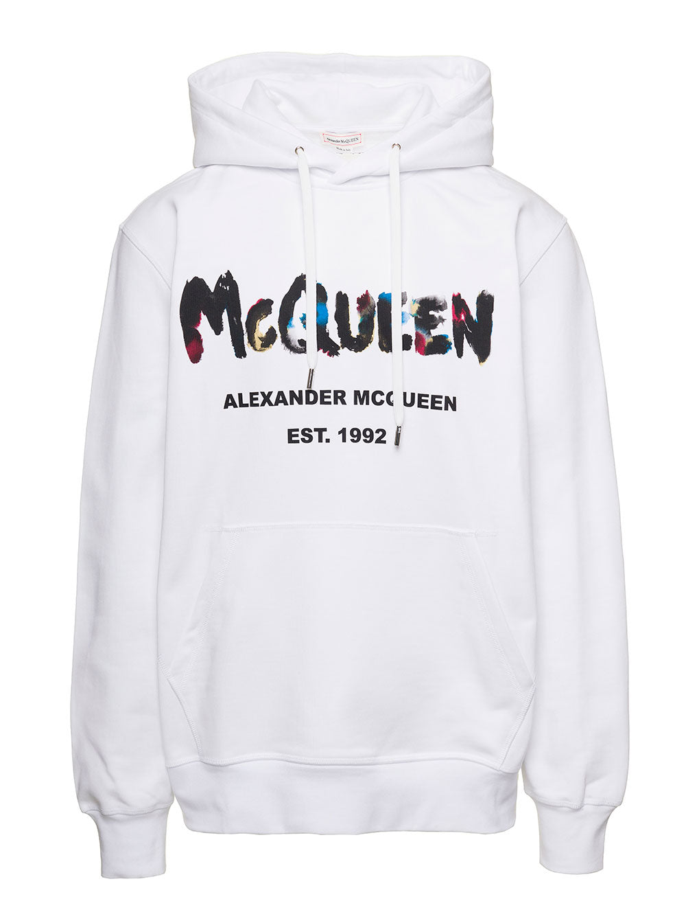 White Hoodie With Logo Print Cotton Man Sweatshirts