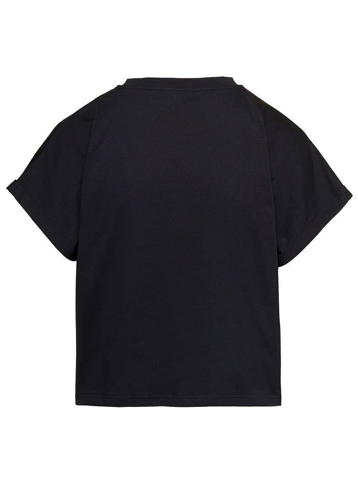 Black Cropped T-Shirt With Contrasting Logo Lettering Cotton Woman Tshirts And Polo Shirts
