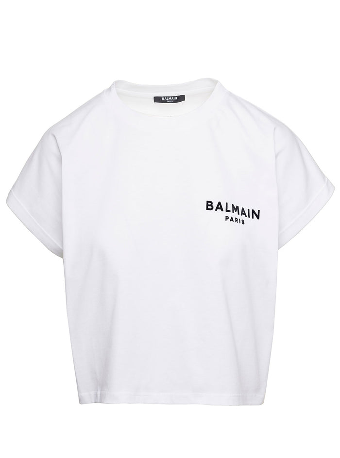 White Cropped T-Shirt With Contrasting Logo Lettering Cotton Woman Tshirts And Polo Shirts