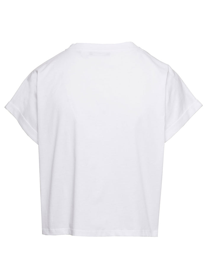White Cropped T-Shirt With Contrasting Logo Lettering Cotton Woman Tshirts And Polo Shirts