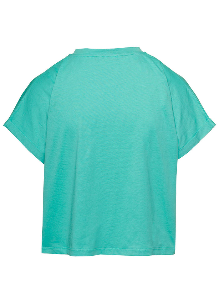 Light Blue Cropped T-Shirt With Contrasting Logo Lettering Cotton Woman Green Tshirts And Polo Shirts