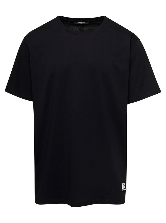 Black T-Shirt With Logo Patch And Lettering Print Cotton Man Organic Tshirts Polo Shirts