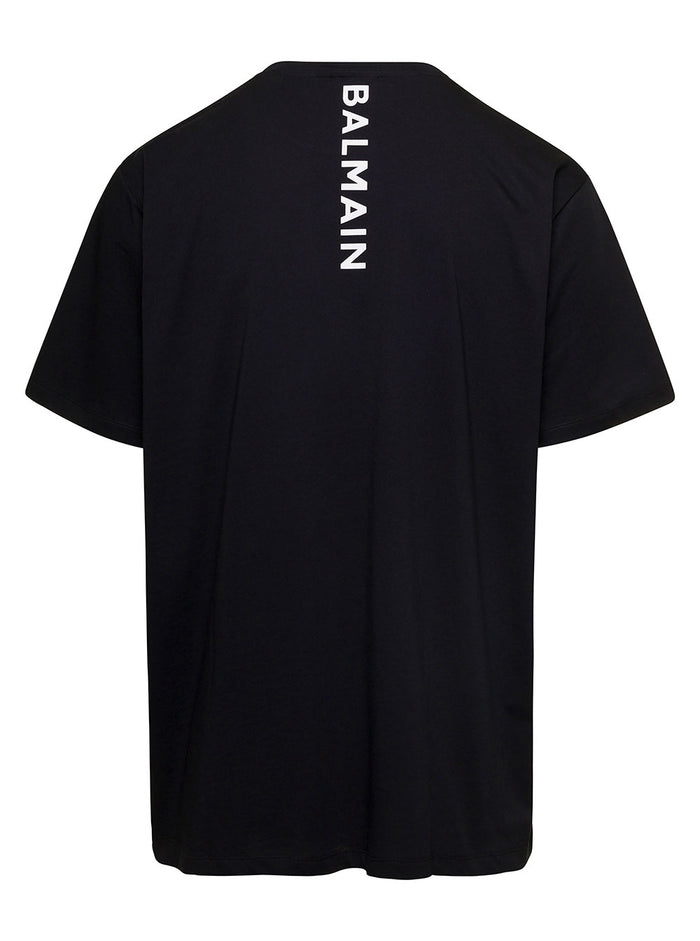 Black T-Shirt With Logo Patch And Lettering Print Cotton Man Organic Tshirts Polo Shirts
