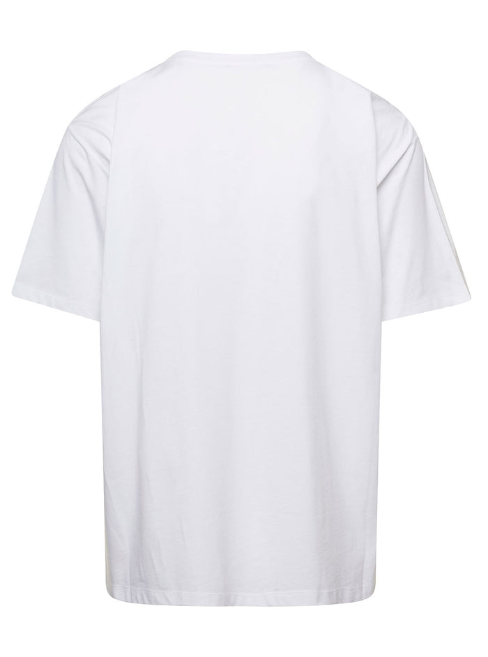 White Crewneck T-Shirt With Contrasting Logo Lettering Print Cotton Man Organic Tshirts And Polo Shirts