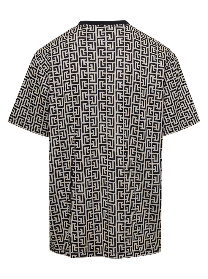 Black T-Shirt With All-Over Monogram Print Cotton Man Grey Tshirts And Polo Shirts