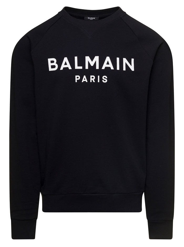 Black Crewneck Sweatshirt With Contrasting Logo Lettering Print Cotton Man Sweatshirts