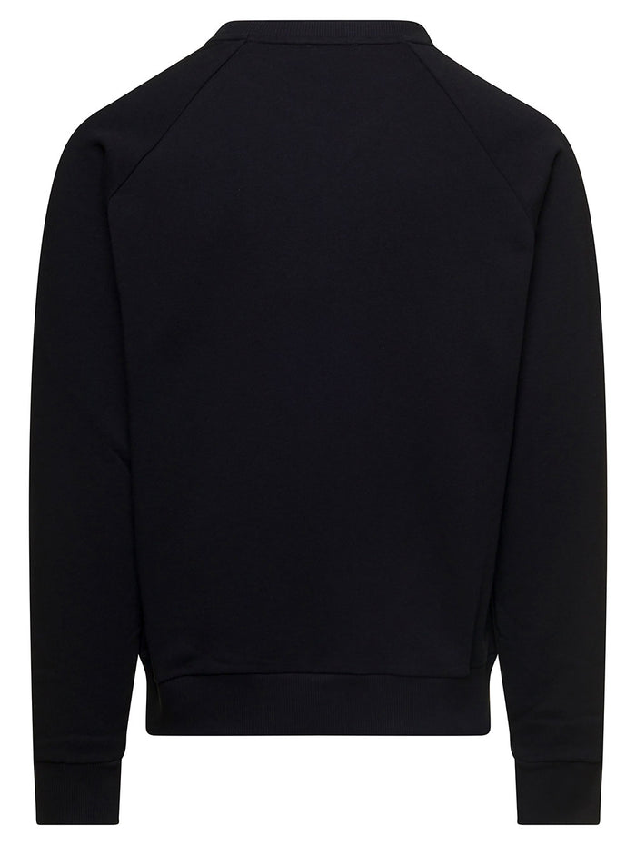 Black Crewneck Sweatshirt With Contrasting Logo Lettering Print Cotton Man Sweatshirts