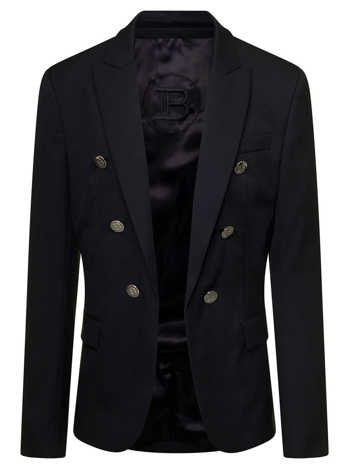 Black Single-Breasted Jacket With Six Decorative Buttons Wool Man Blazers