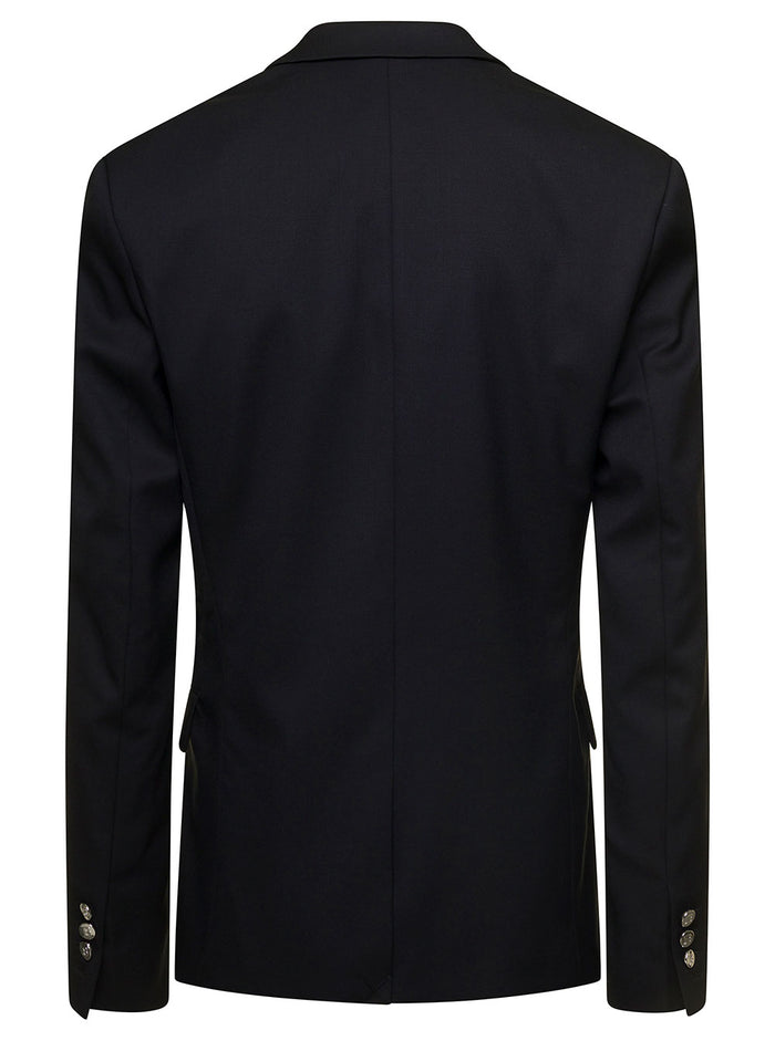 Black Single-Breasted Jacket With Six Decorative Buttons Wool Man Blazers