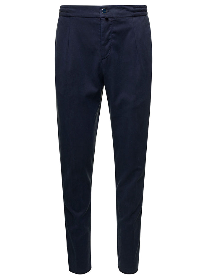 Blue Slim Trousers With Elasticated Waistband Lyocell Man Blu Elastane