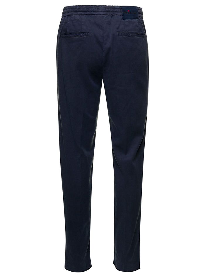 Blue Slim Trousers With Elasticated Waistband Lyocell Man Blu Elastane
