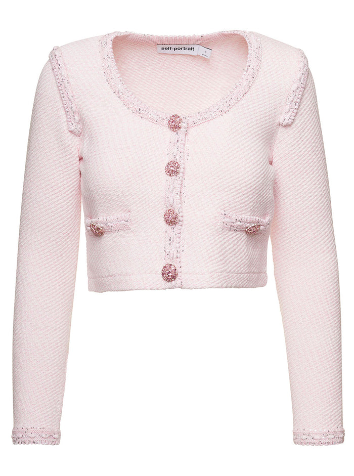 Pink Knit Crop Cardigan Cotton Jersey