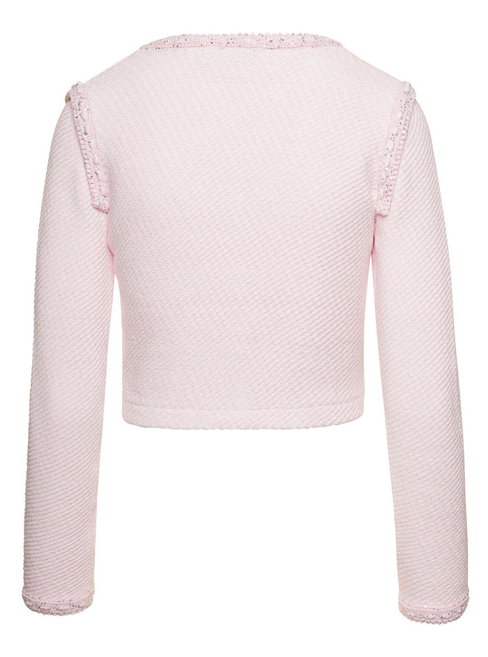 Pink Knit Crop Cardigan Cotton Jersey