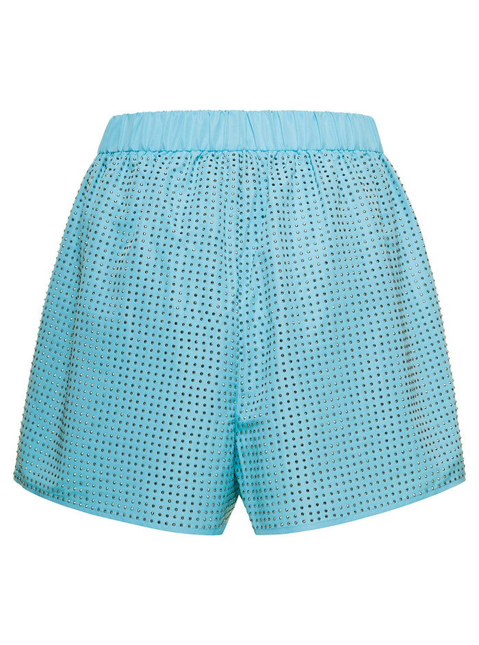 Shorts With All-Over Crystal Embellishment Light Blue Technical Fabric Woman Polyester And Bermuda