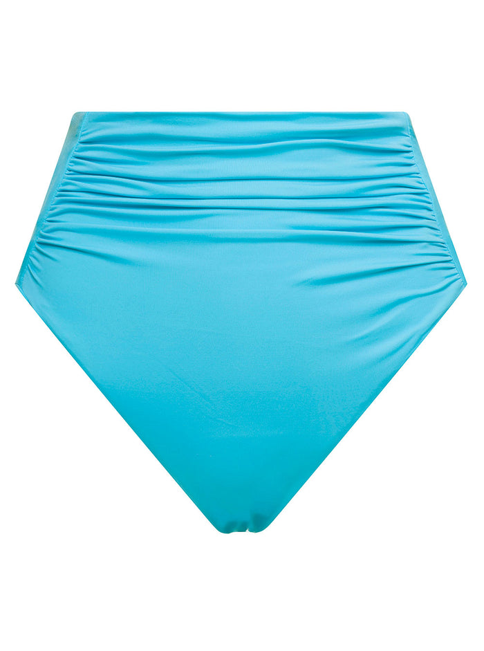 High Waisted Bikini Bottoms With Ruched Detailing Turquoise Polyamide Woman Light Blue Elastane Beachwear
