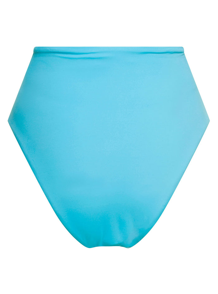 High Waisted Bikini Bottoms With Ruched Detailing Turquoise Polyamide Woman Light Blue Elastane Beachwear