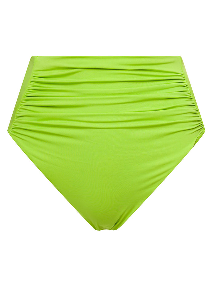 High Waisted Bikini Bottom With Ruched Detailing Green Polyamide Woman Elastane Beachwear