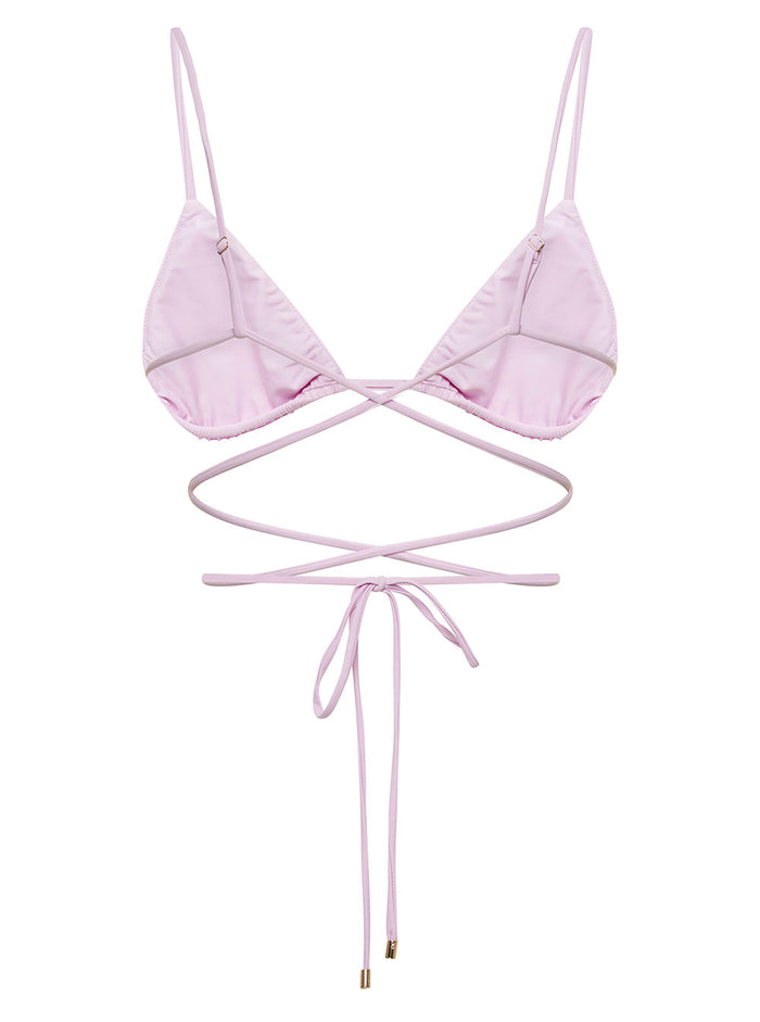 Triangle Bikini Top With All-Over Crystal Embellishement Lilac Polyammide Woman Violet Polyamide Elastane Beachwear