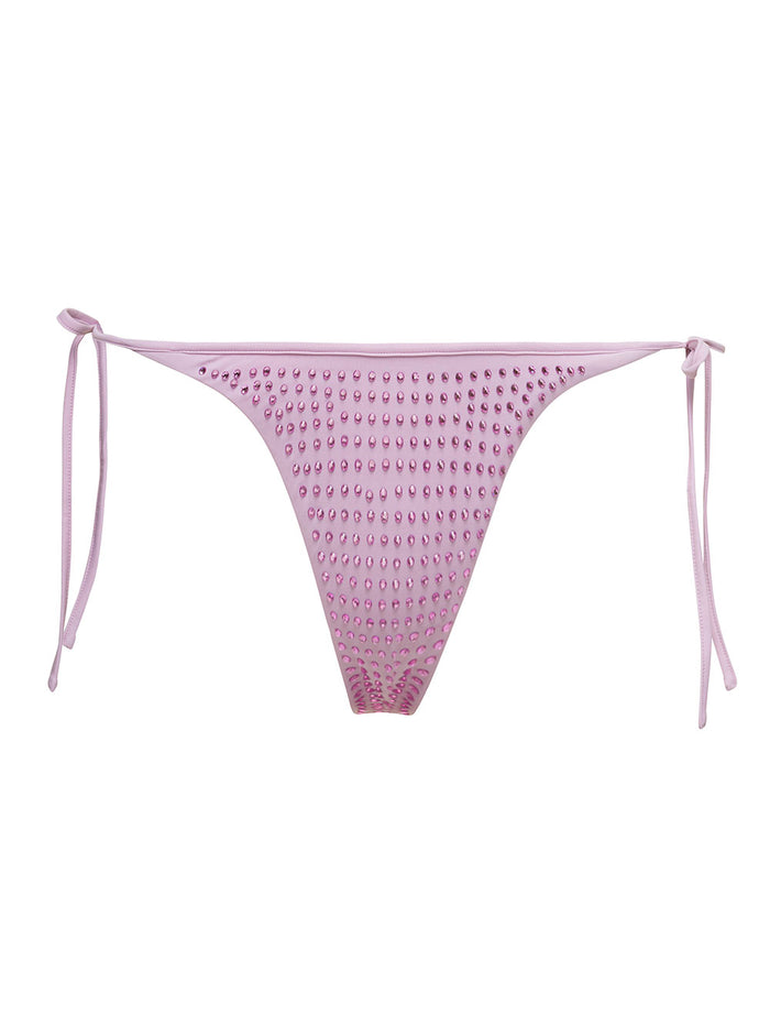 Bikini Slip With All-Over Crystal Embellishment Lilac Polyammide Woman Violet Recycled Polyamide Spandex Beachwear