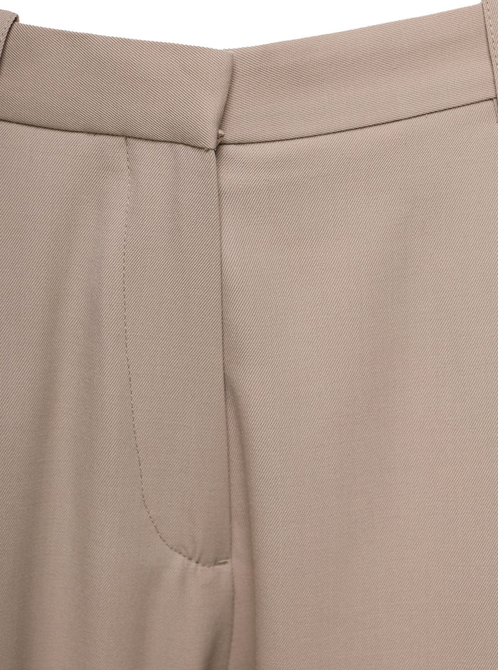 Deep Pleat Straight Trousers Beige Recycled Polyester Wool