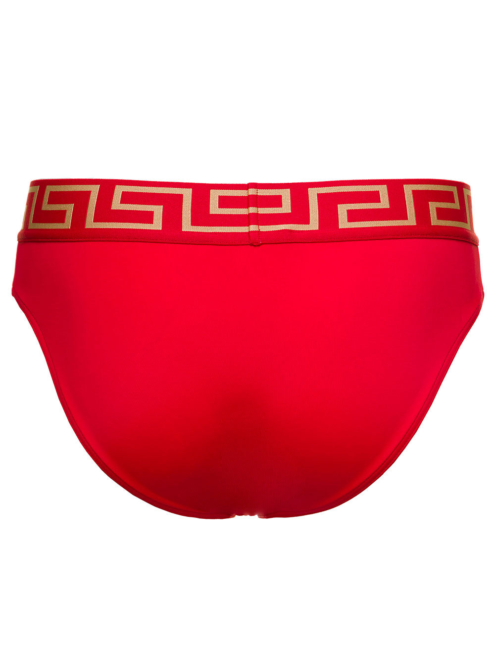 Red Swim Briefs With Medusa Head And Greca Motif Polyamide Stretch Man Polyammide Elastan Beachwear