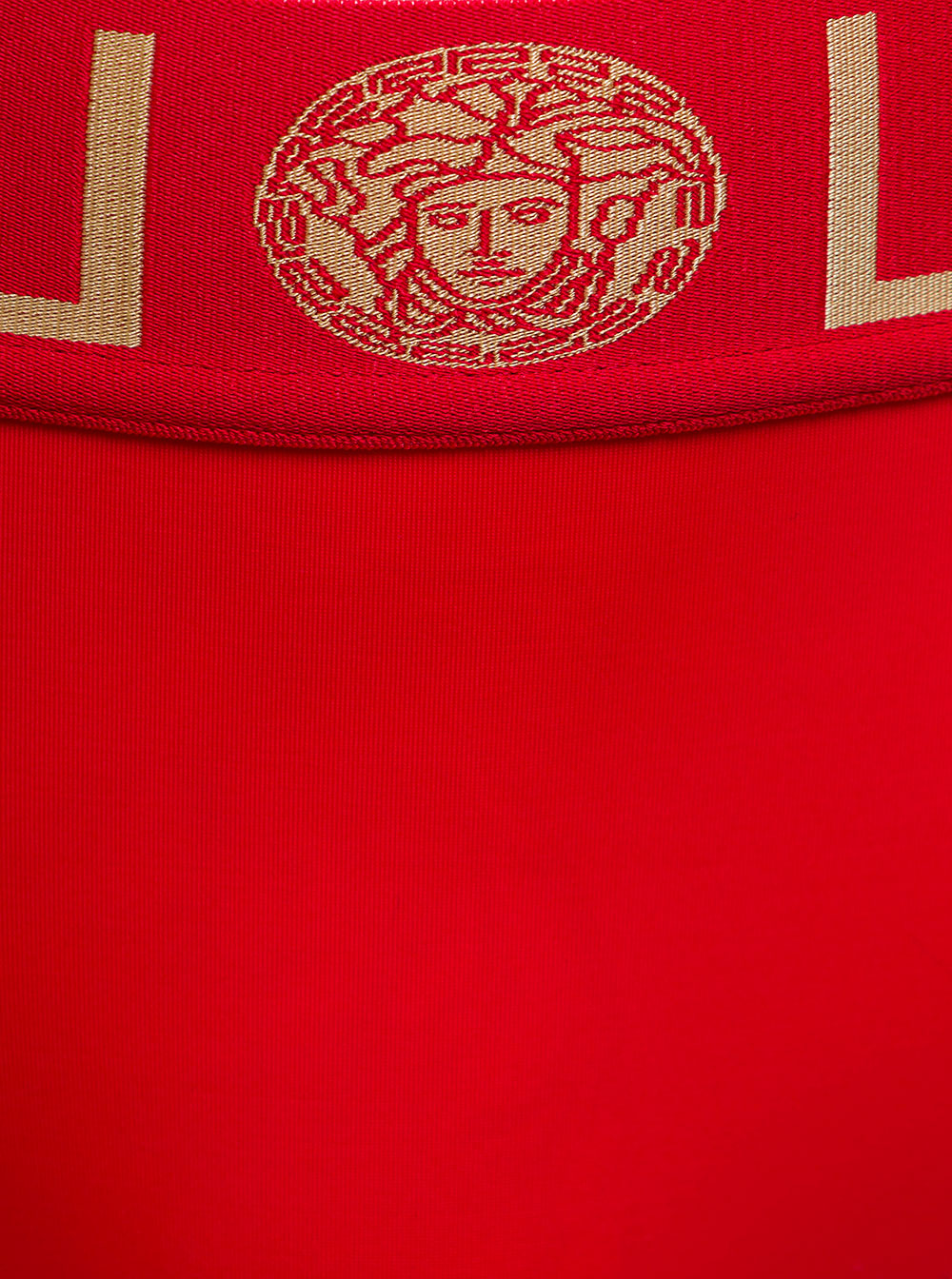 Red Swim Briefs With Medusa Head And Greca Motif Polyamide Stretch Man Polyammide Elastan Beachwear