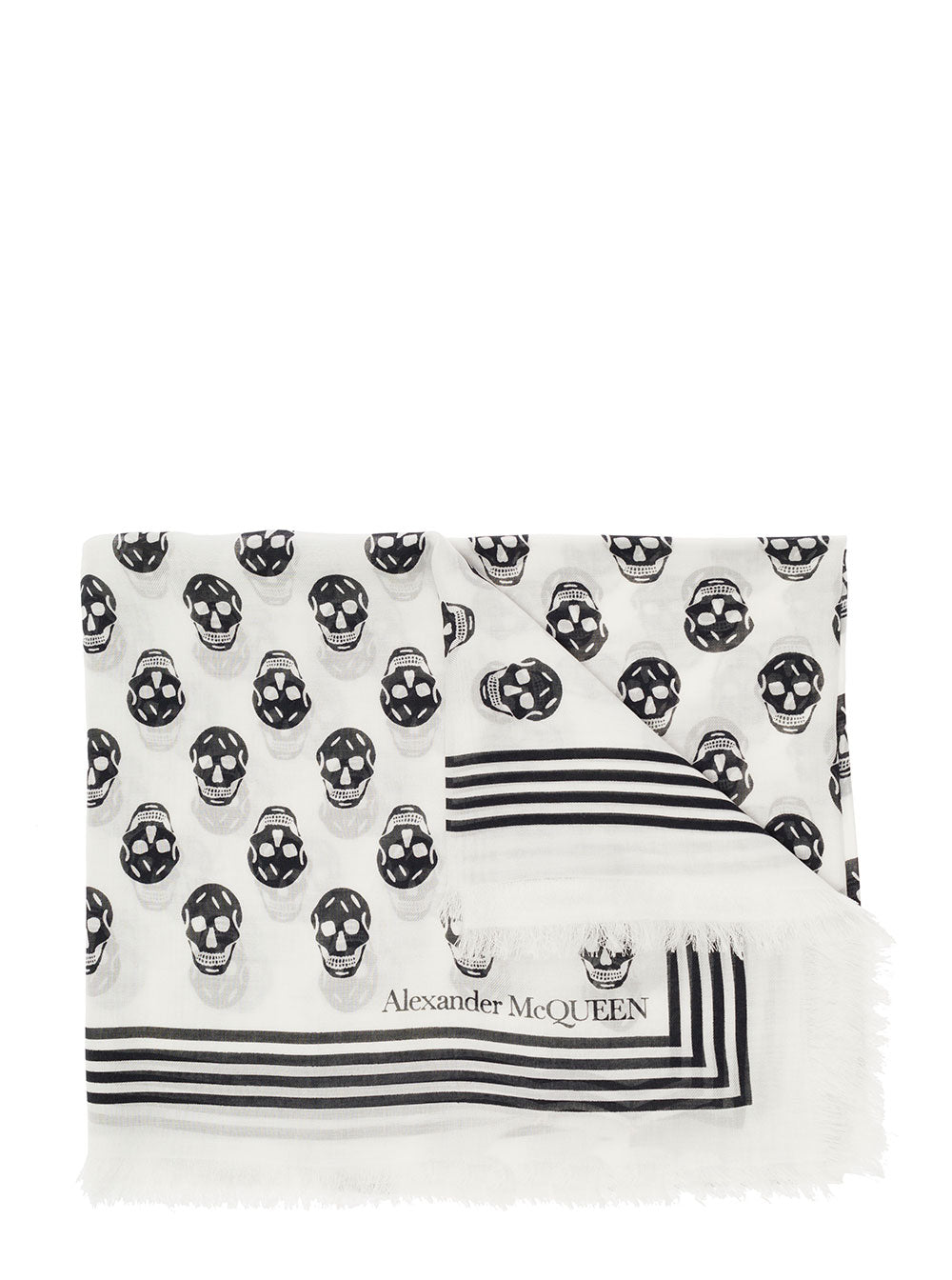 Alexander Mcqueen Womans Biker Skull White And Black Modal Scarf Scarfs Foulards