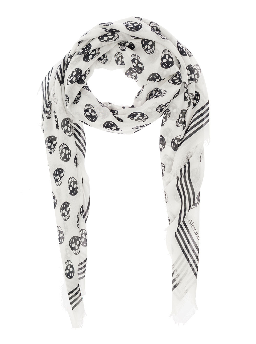 Alexander Mcqueen Womans Biker Skull White And Black Modal Scarf Scarfs Foulards
