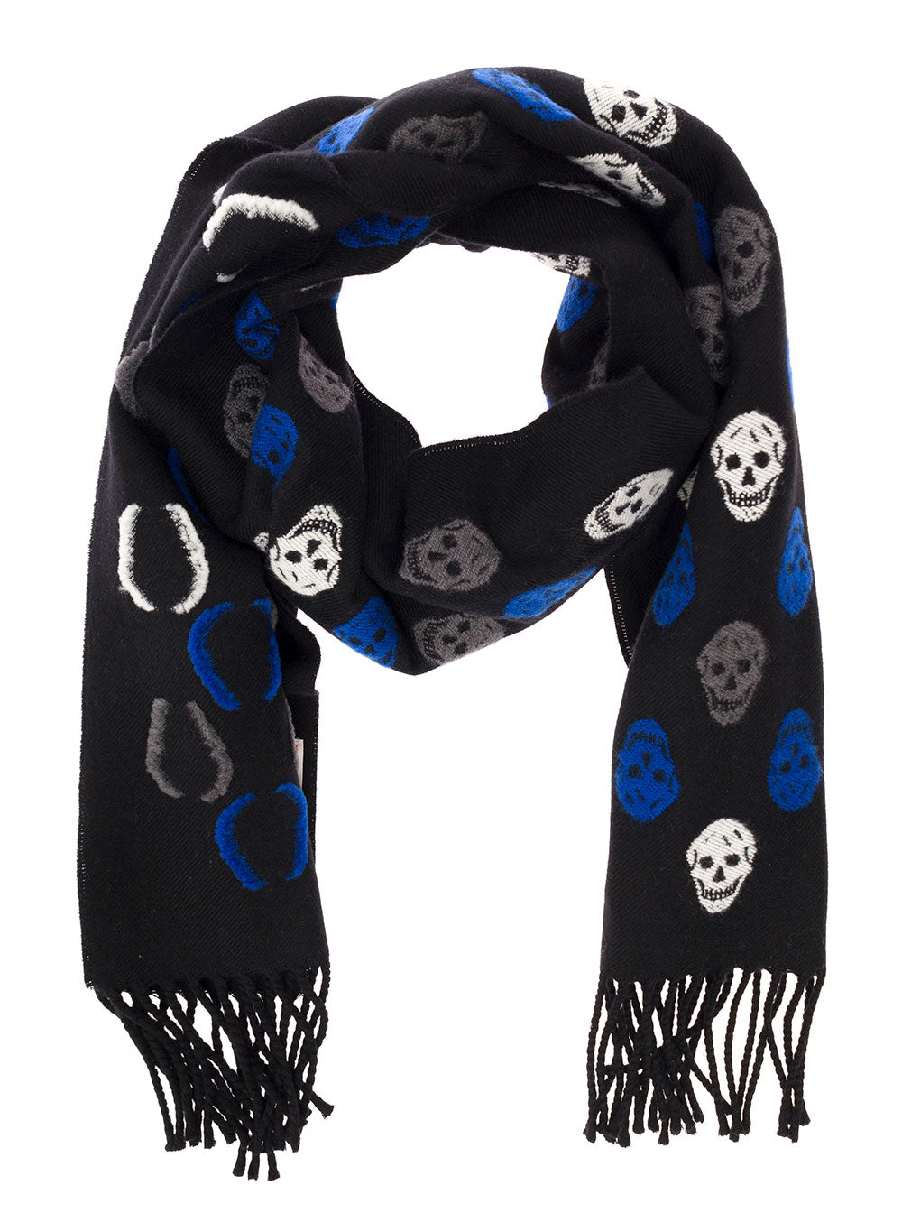 Reversible Skull Black And Beige Wool Scarf Alexander Mcqueen Man T Polyamide Scarfs Foulards