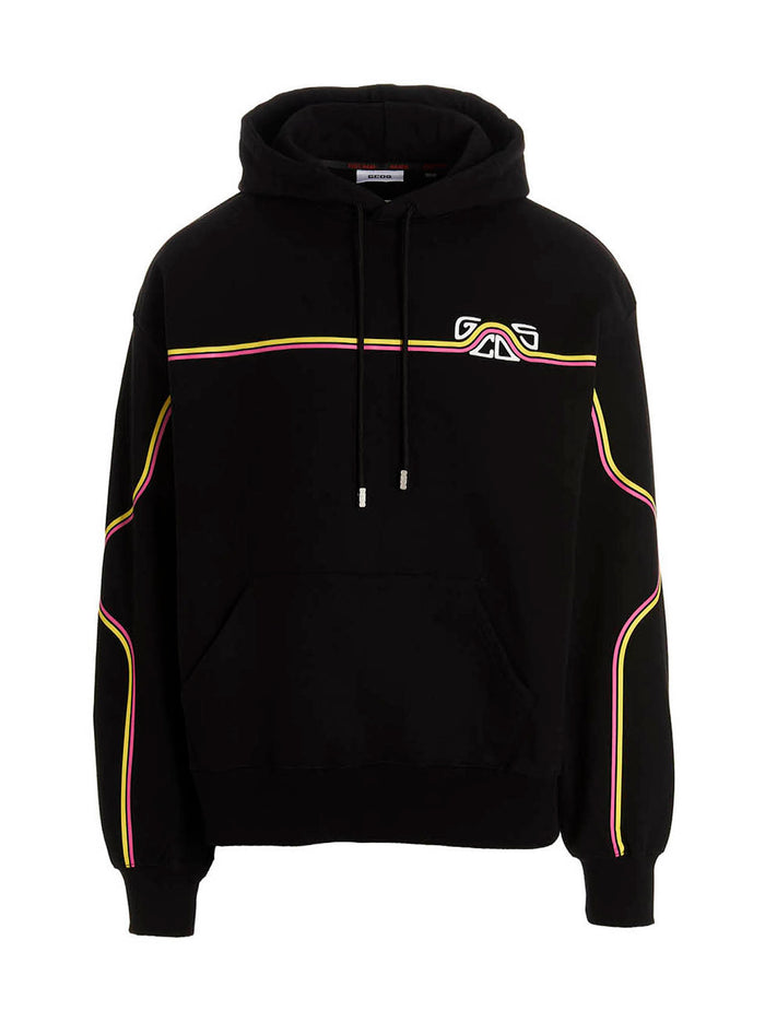Waved Logo hoodie Black Cotton Sweatshirt