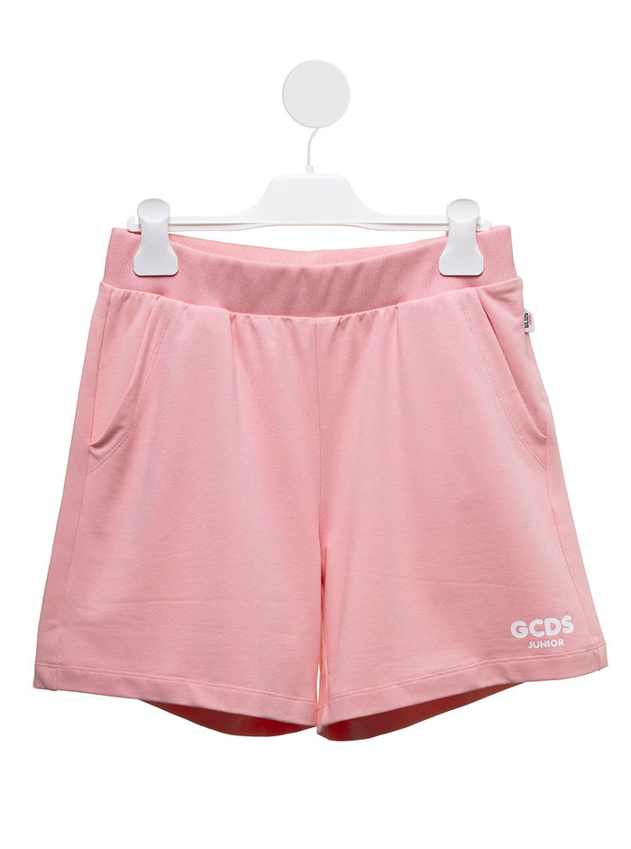 Gds Girls Pink Cotton Shorts With Logo Elastane And Bermuda